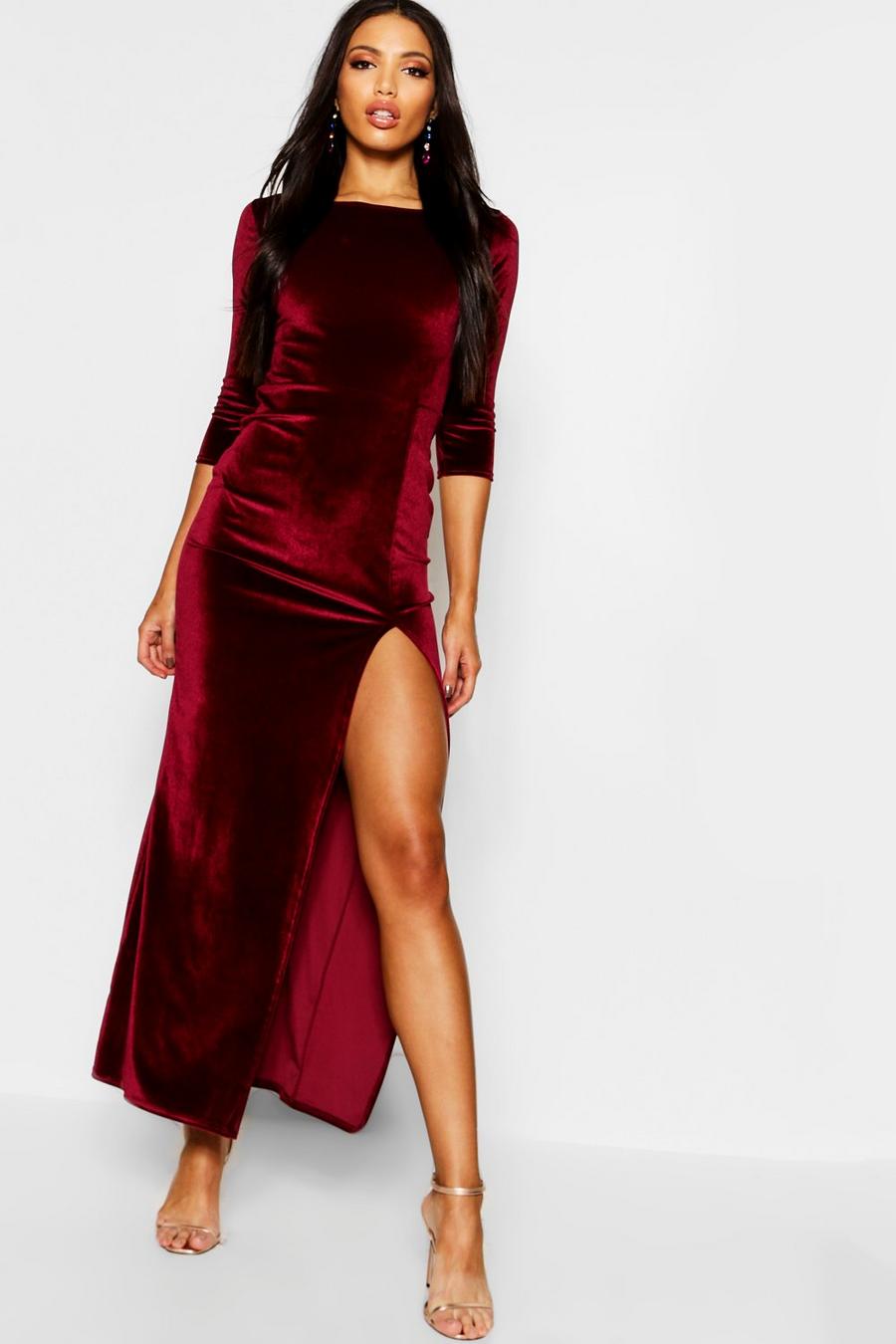 Berry Velvet Long Sleeve Maxi Dress image number 1