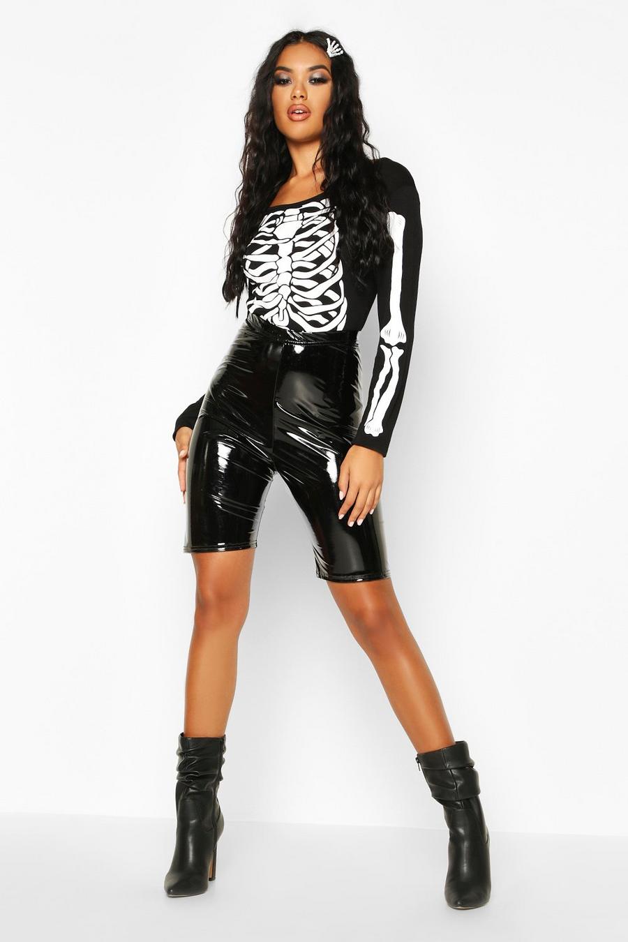 Black Halloween Skelet Print Bodysuit image number 1