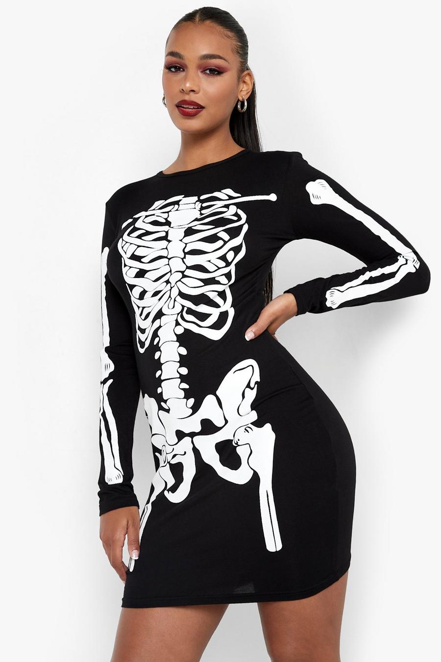 Robe moulante squelette d’halloween, Noir image number 1