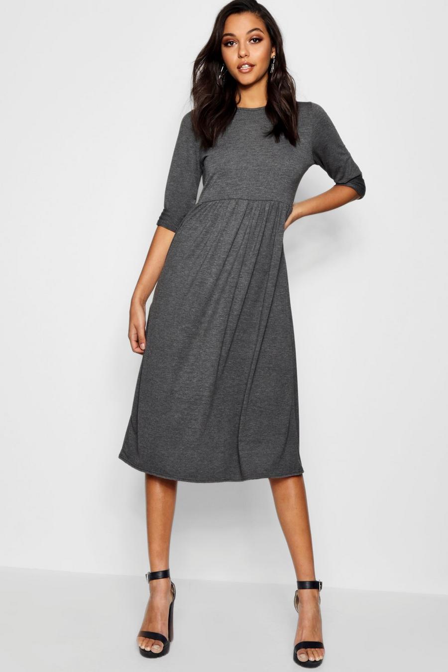 Charcoal Long Sleeve Midi Dress image number 1