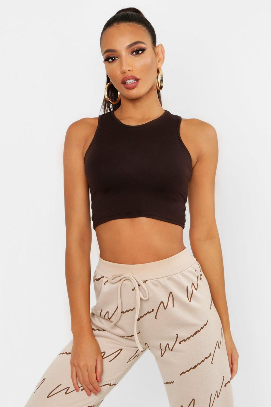 Chocolate Basic Boat Neck Crop Top image number 1