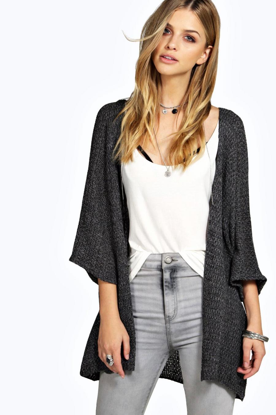 Charcoal Loose Knit Batwing Cardigan image number 1