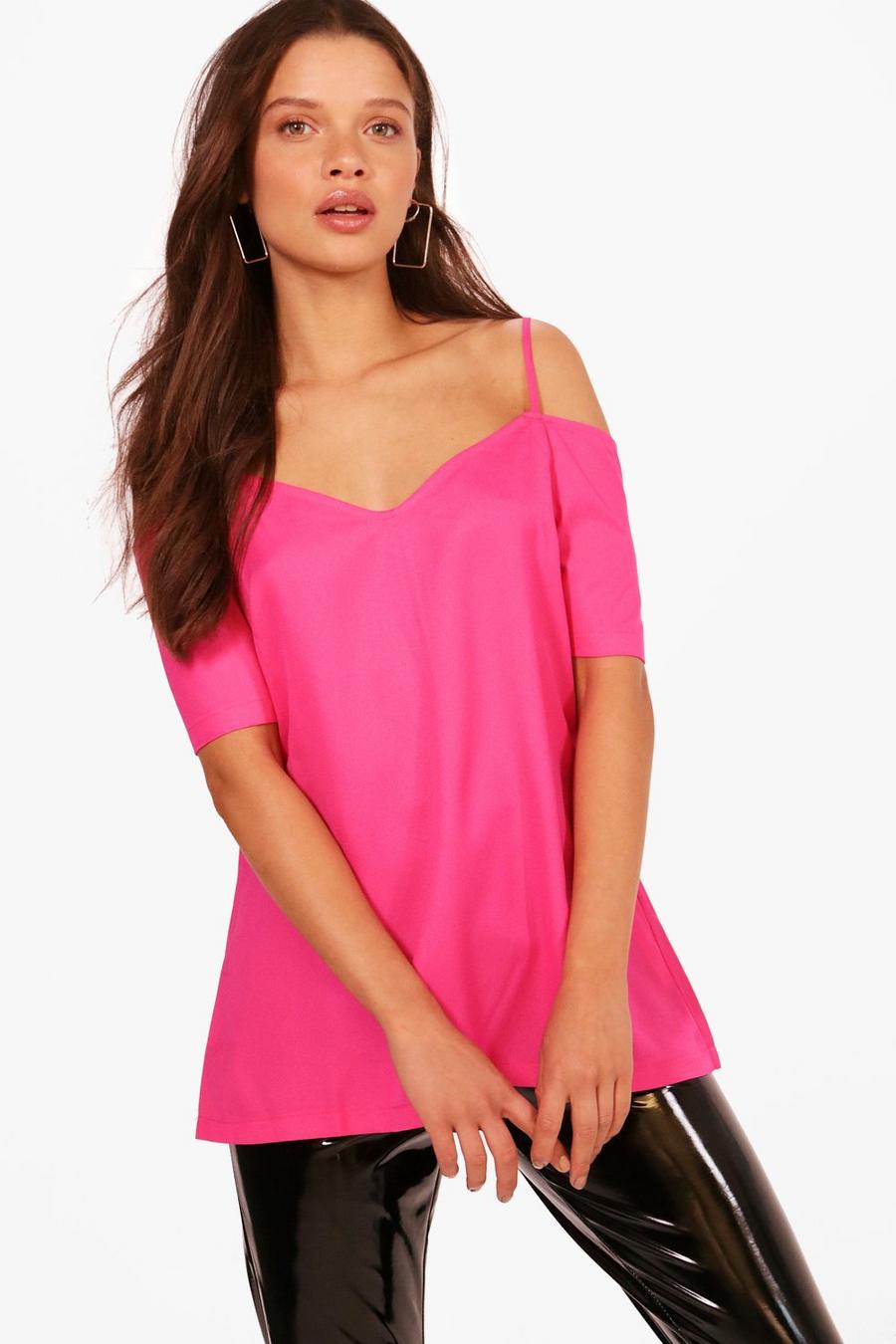 Fuchsia Off shoulder-topp med smala axelband image number 1
