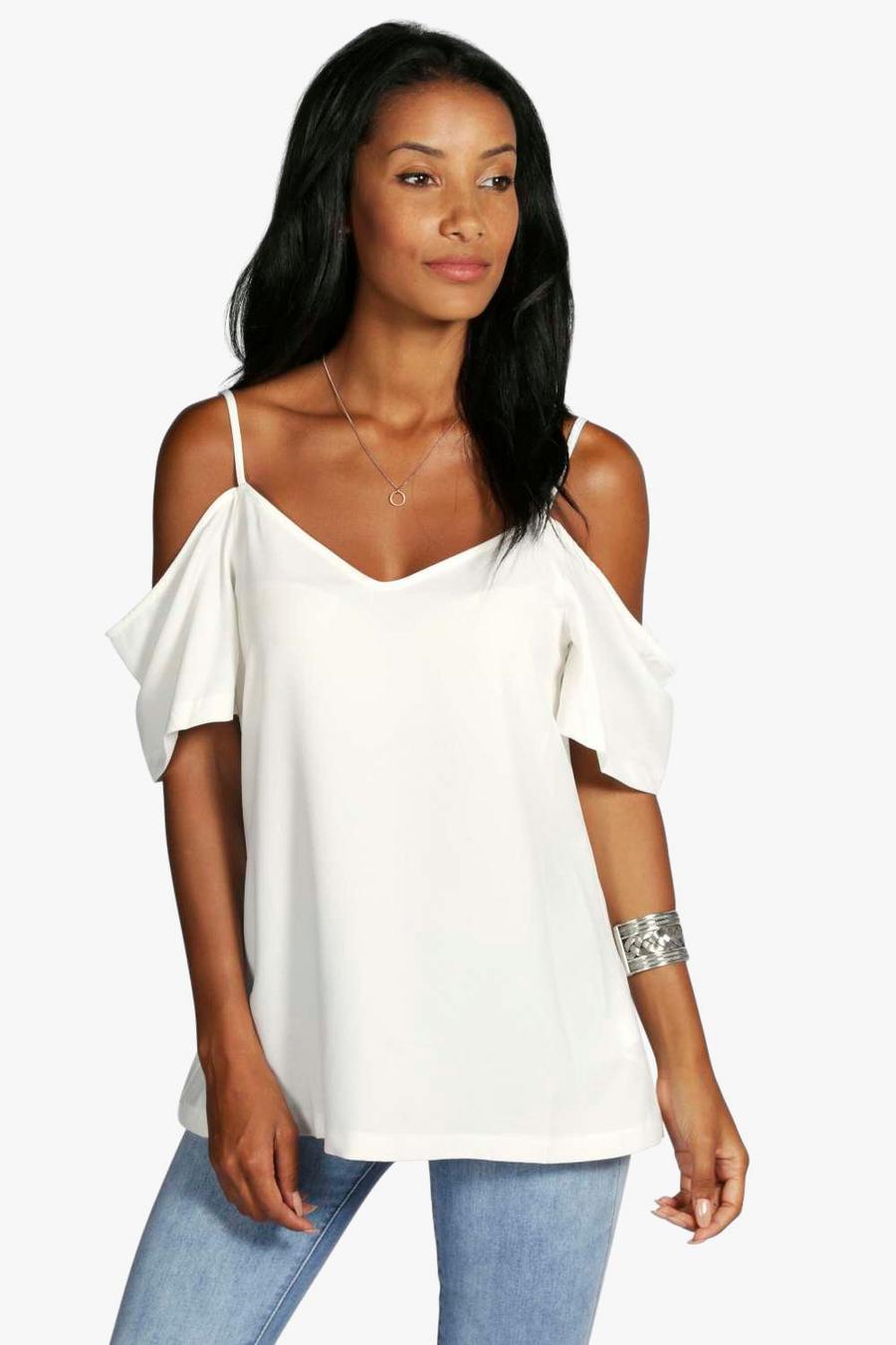 Ivory Off shoulder-topp med smala axelband image number 1