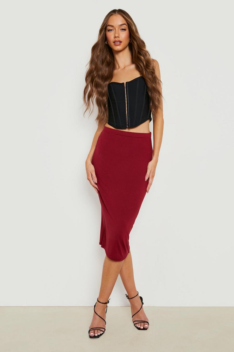 Berry Basics High Waisted Jersey Midi Skirt image number 1