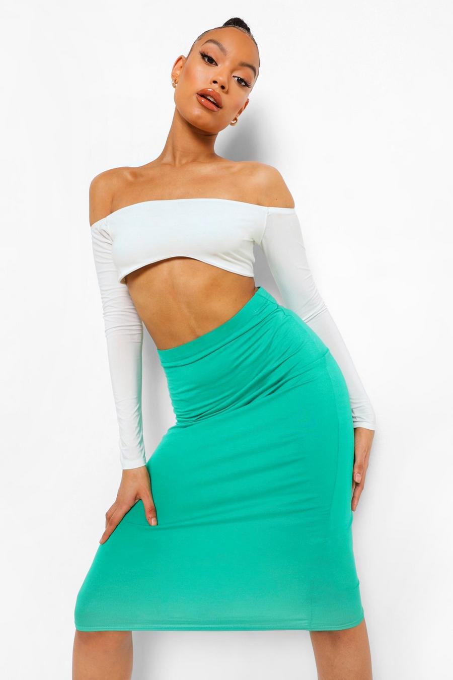 Jade Basics High Waisted Jersey Knit Midi Skirt image number 1