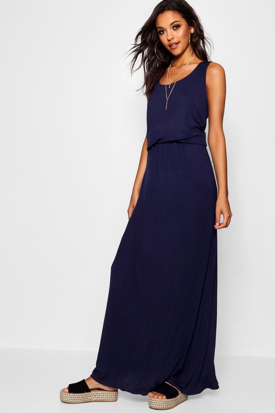 Navy Basic Racer Back Maxi Dress image number 1