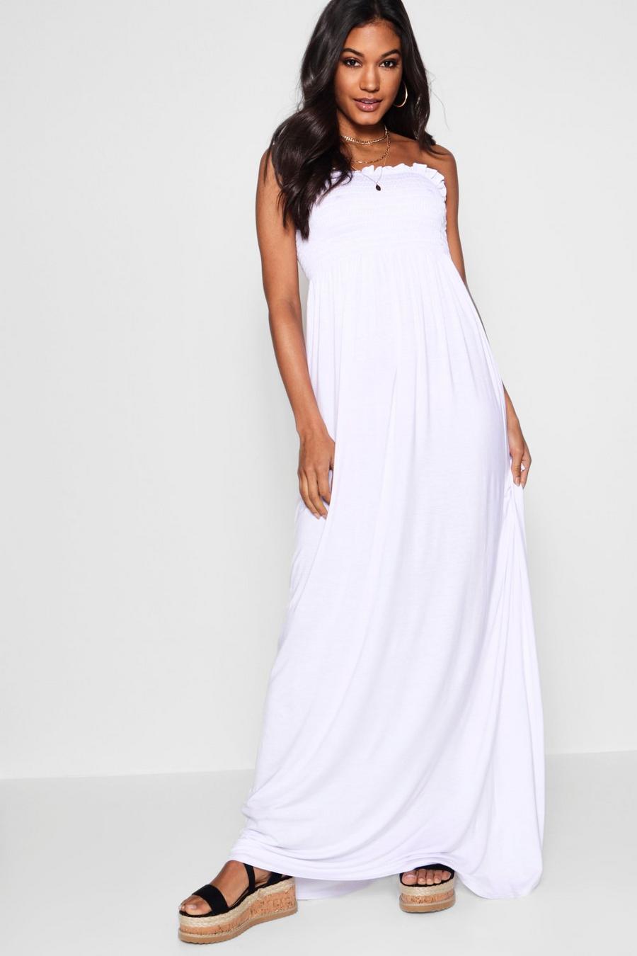 White Shirred Bandeau Maxi Dress image number 1