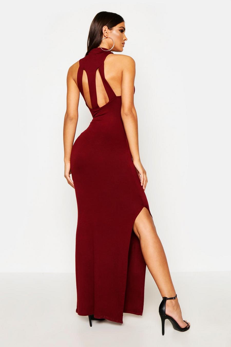 Berry Turtle Neck Cut Out Back Detail Maxi Dress image number 1