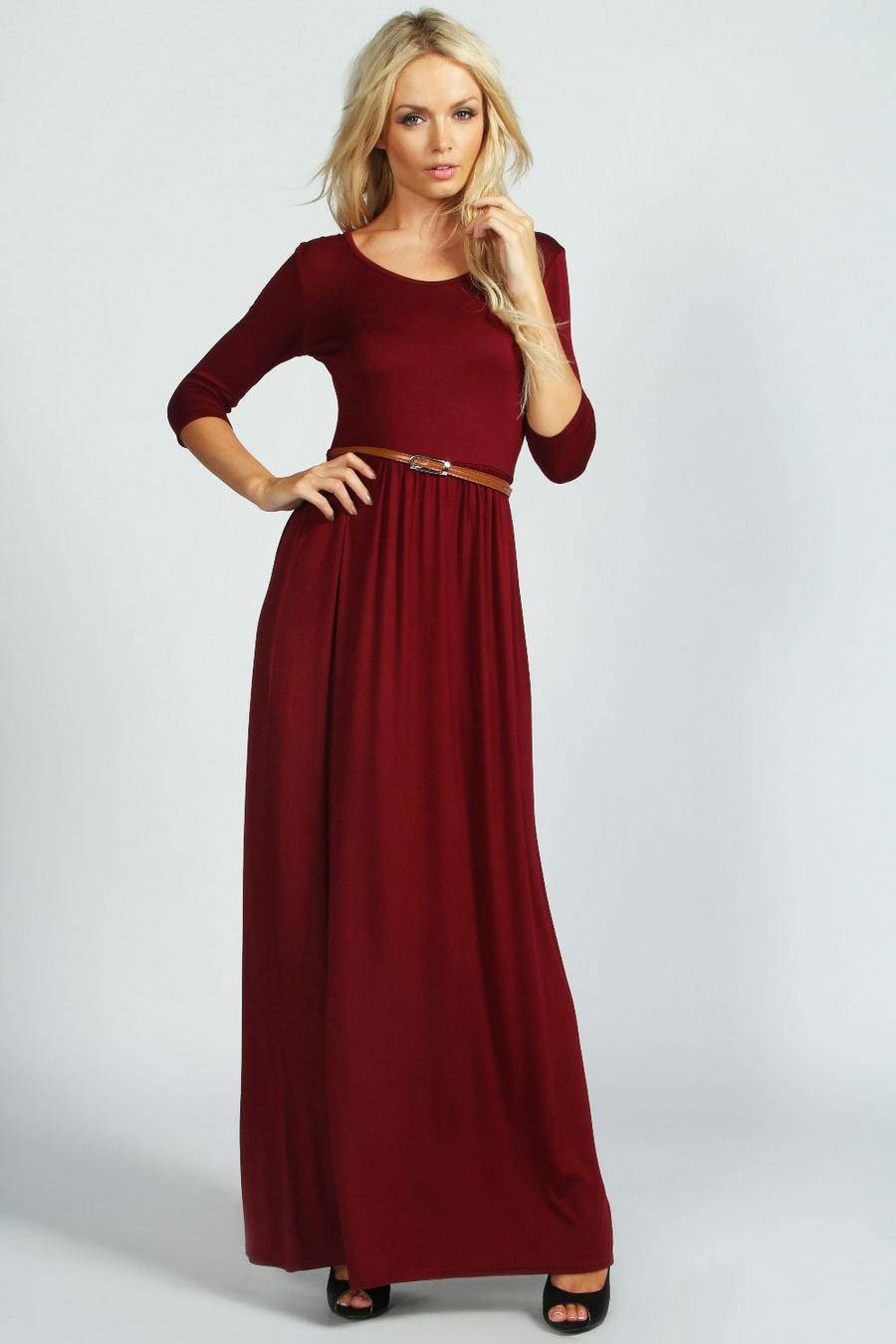 Red Scoop Neck Elasticated Waist Maxi Dress image number 1
