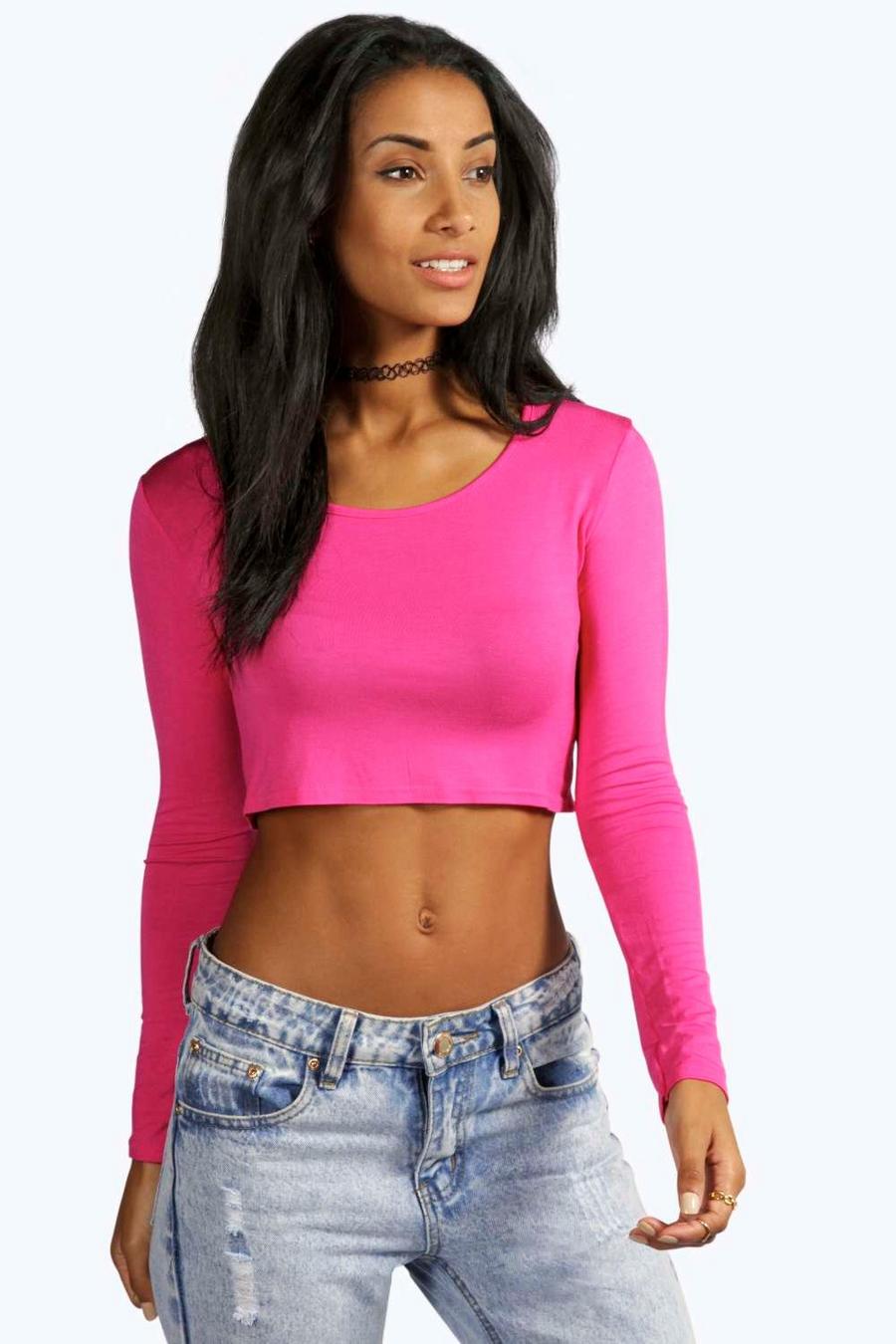 Crop top Basic a maniche lunghe, Pink image number 1