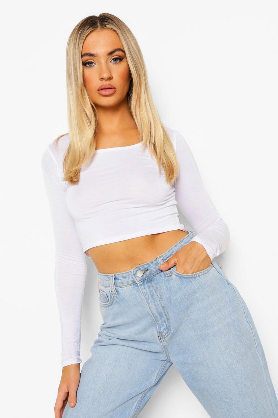 Crop top Basic a maniche lunghe, White image number 1