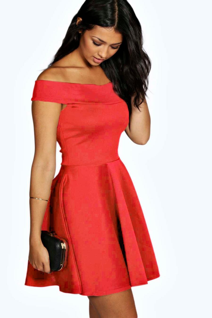 Red Off shoulder-klänning image number 1