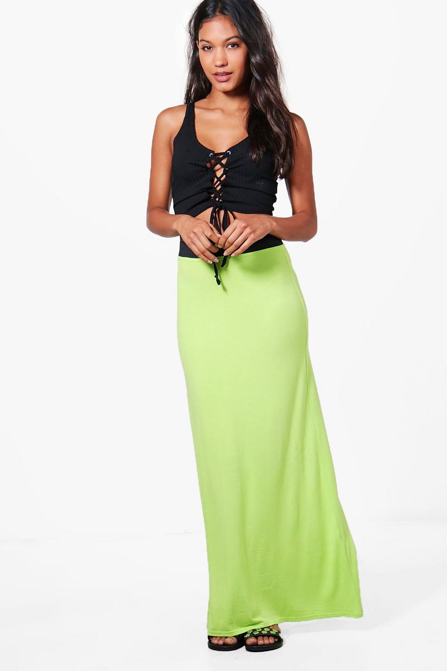 Lime Jersey Maxi Rok Met Contrasterende Taille image number 1