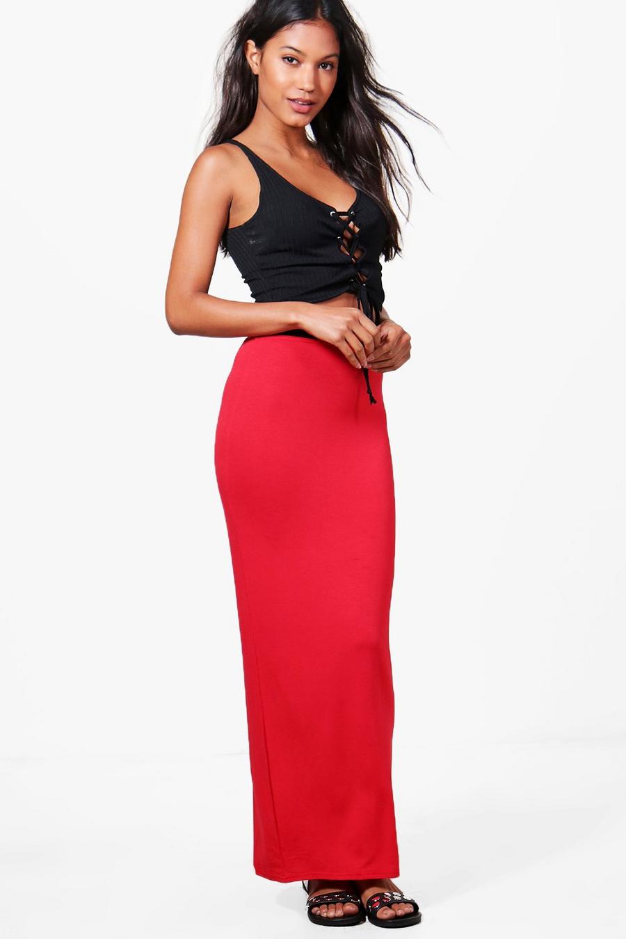 Tomato Contrast Waist Jersey Knit Maxi Skirt image number 1