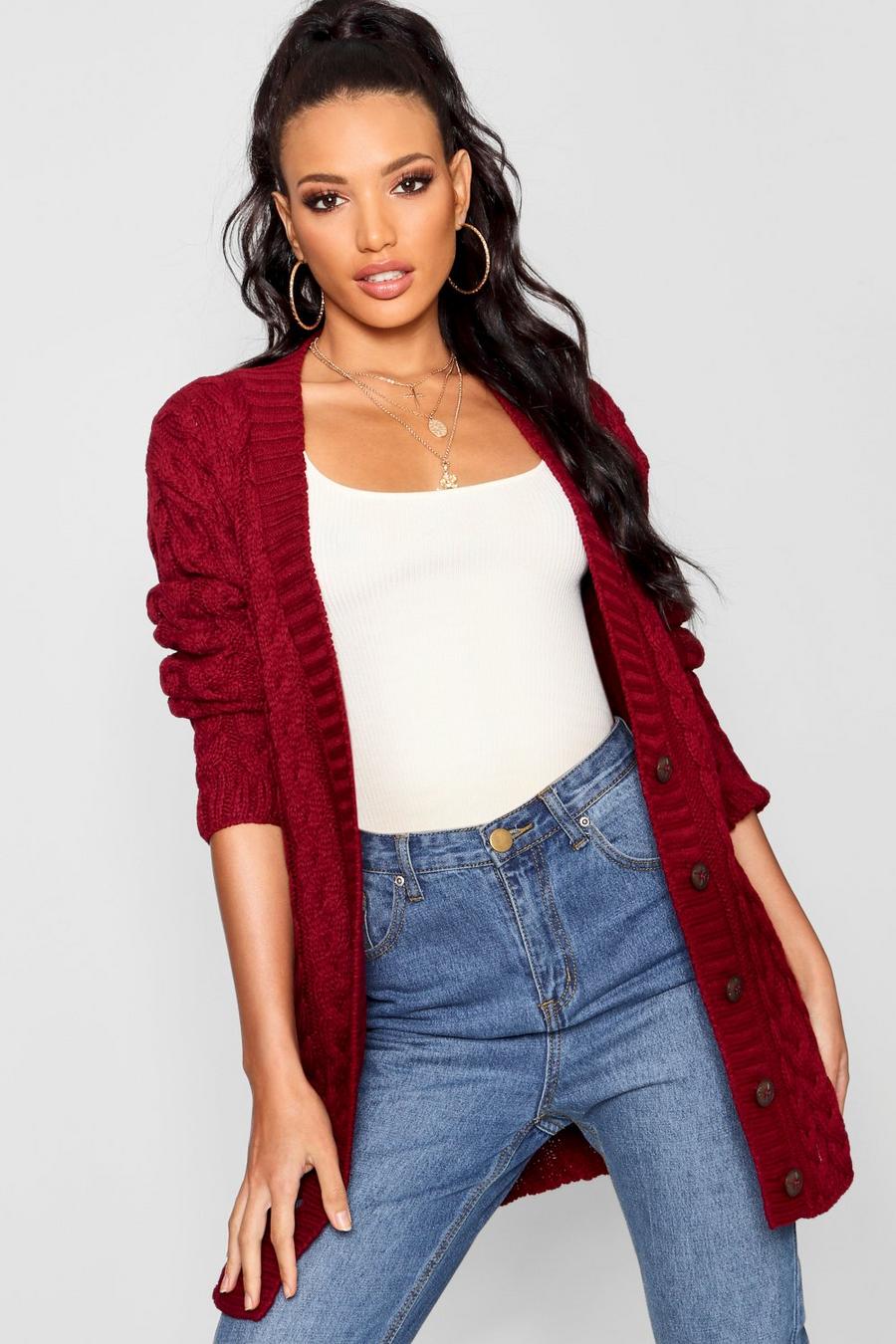 Wine Cable Knit Cardigan image number 1