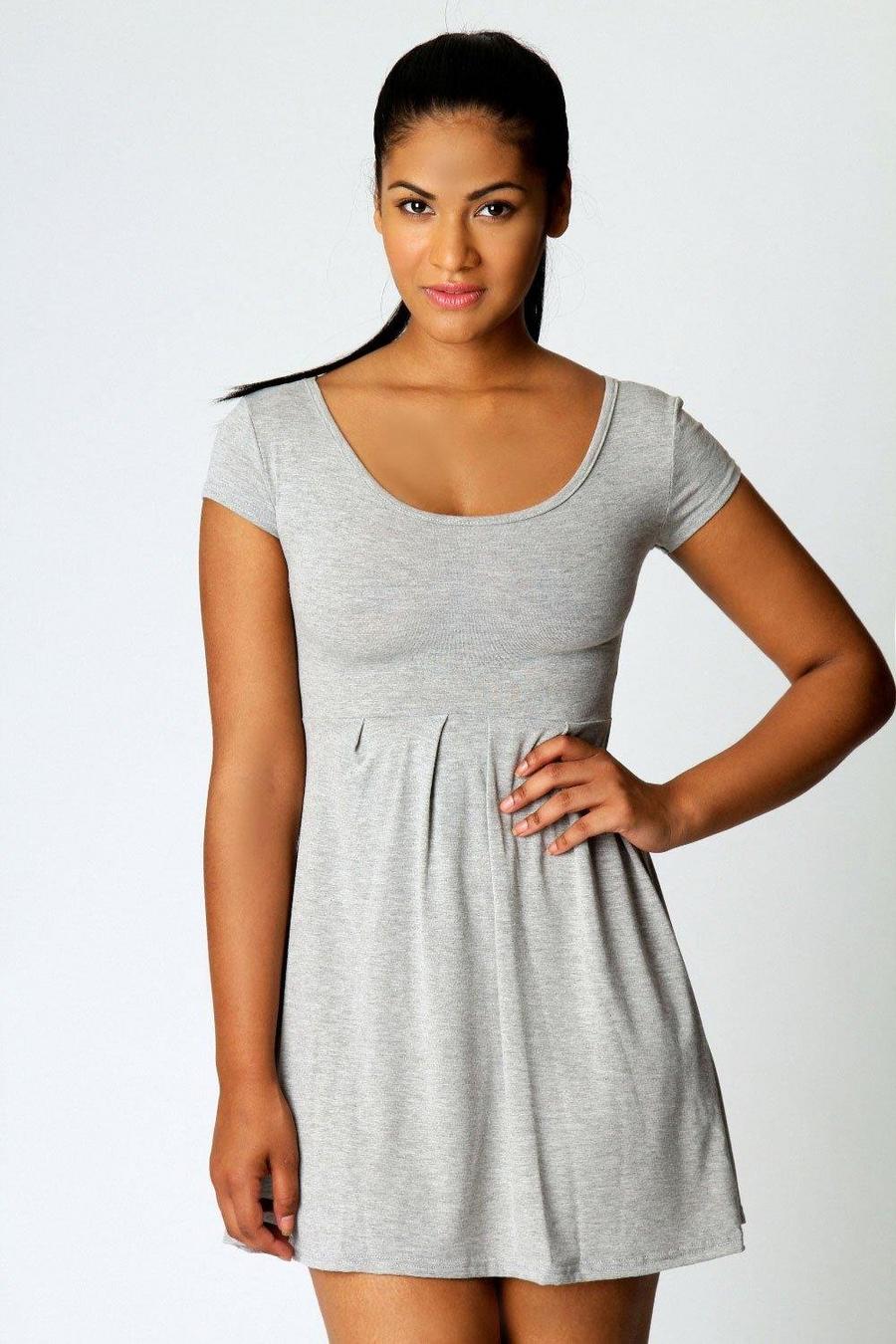 Grey Jersey Knit Cap Sleeve Skater Dress image number 1
