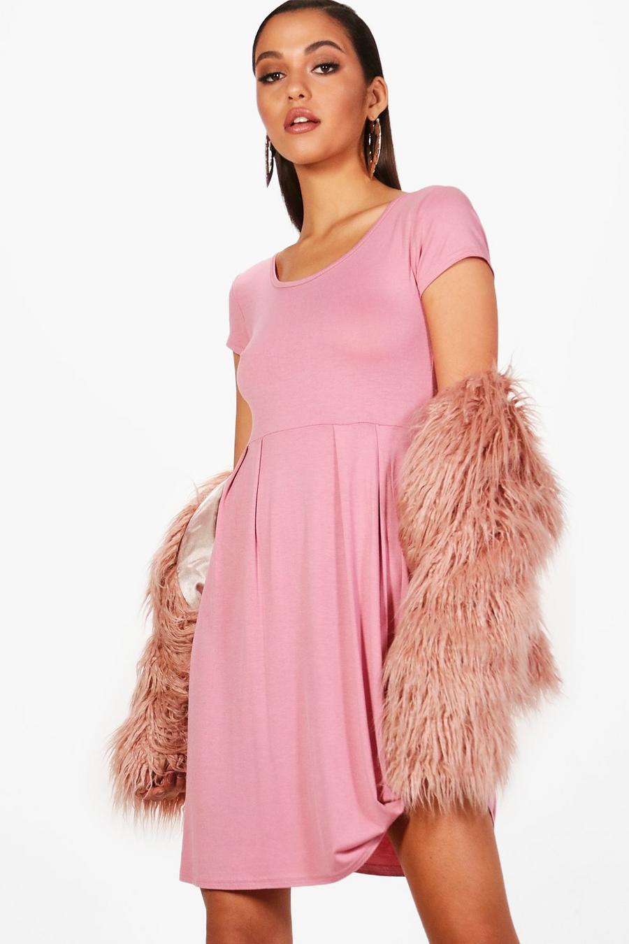 Powder pink Jersey Knit Cap Sleeve Skater Dress image number 1