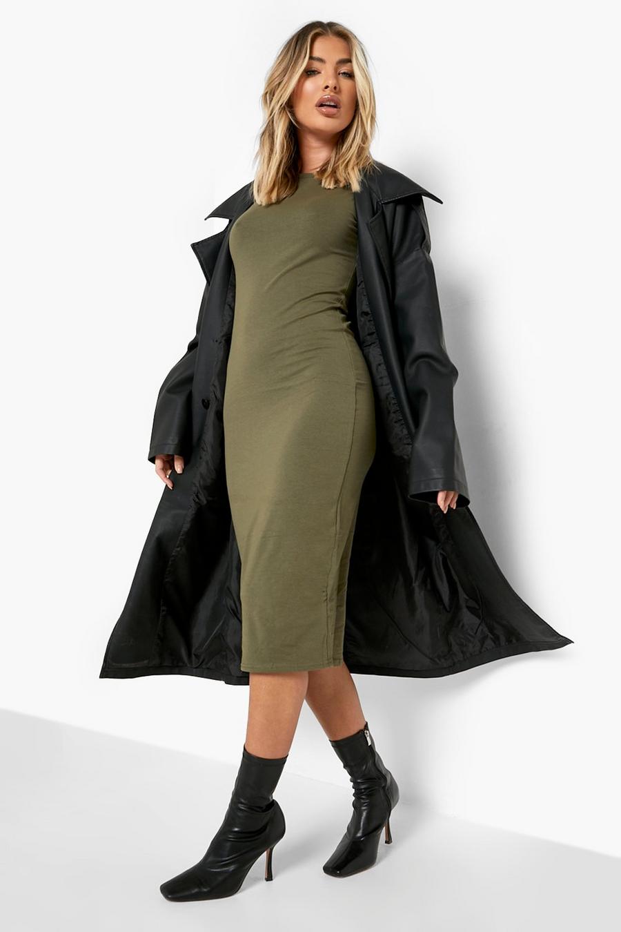 Khaki Basics Cap Sleeve Jersey Bodycon Midi Dress image number 1