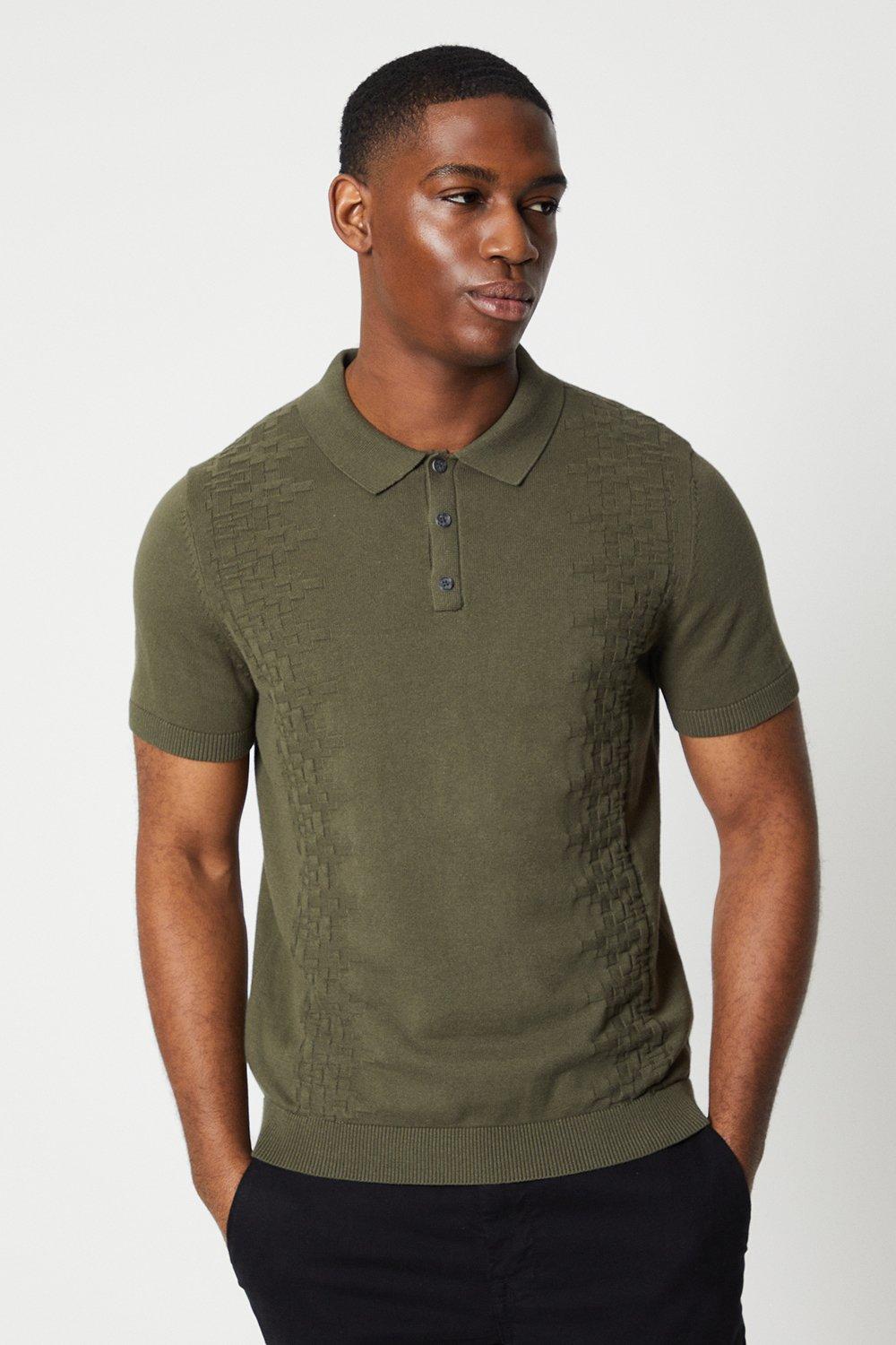 Mens Placement Texture Knitted Polo
