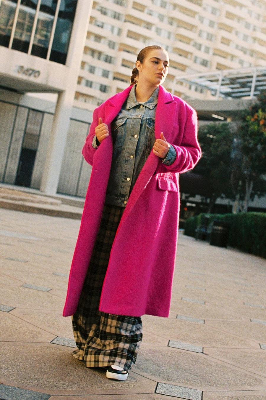 Pink Plus Size Premium Wool Brushed Coat