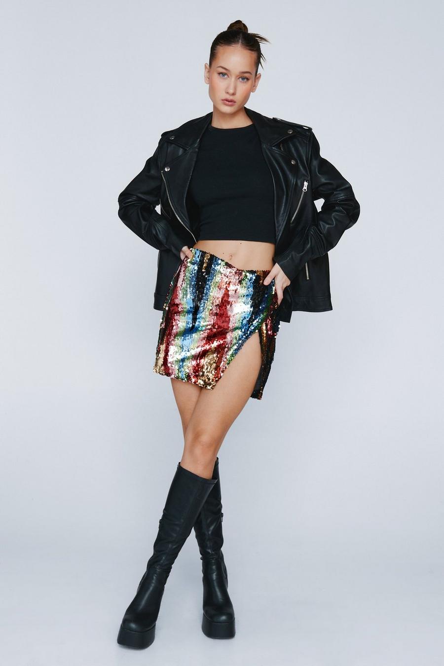 Multi Pattern Sequin Wrap Mini Skirt