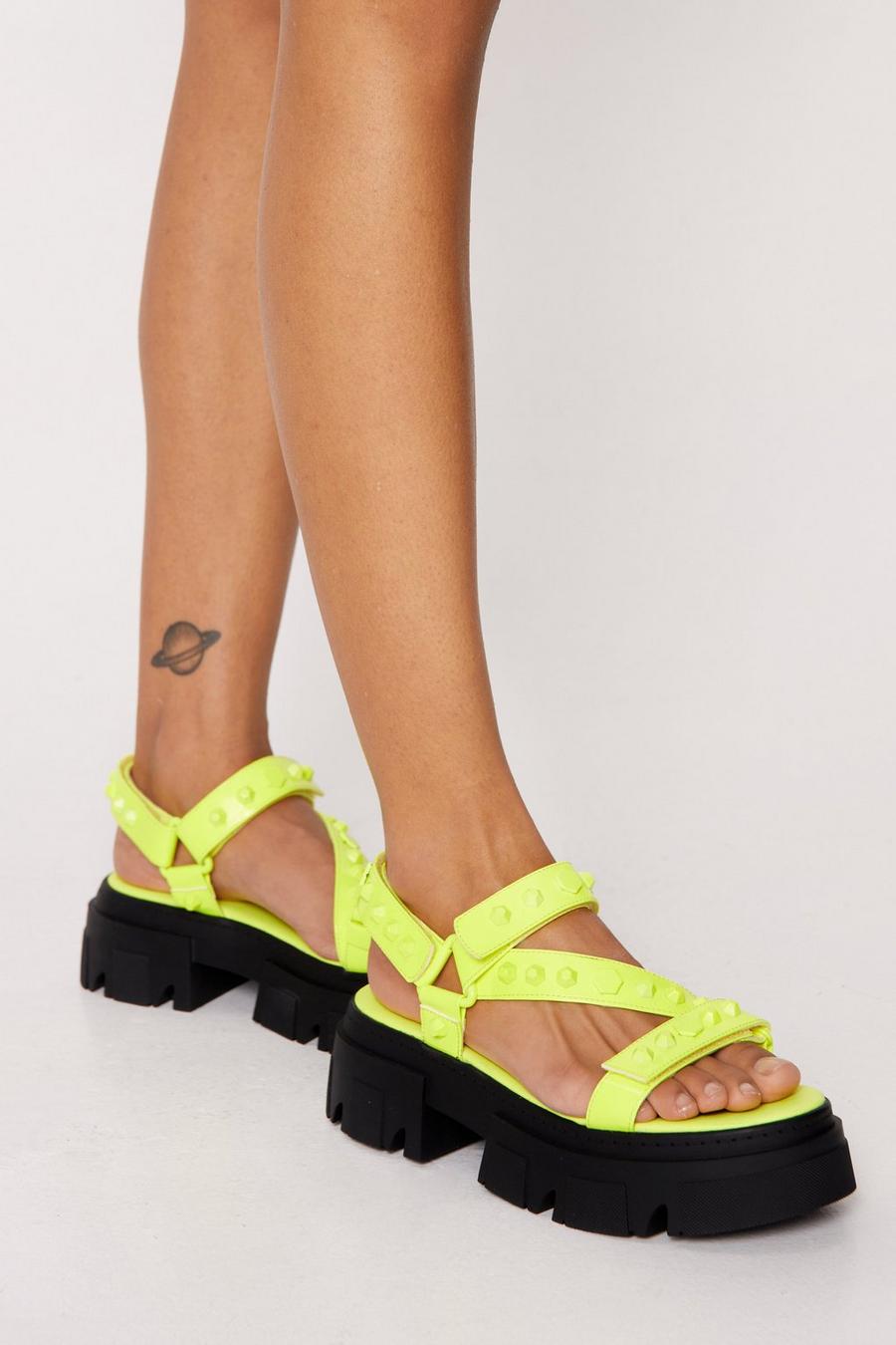 Lime Faux Leather Studded Chunky Sandals