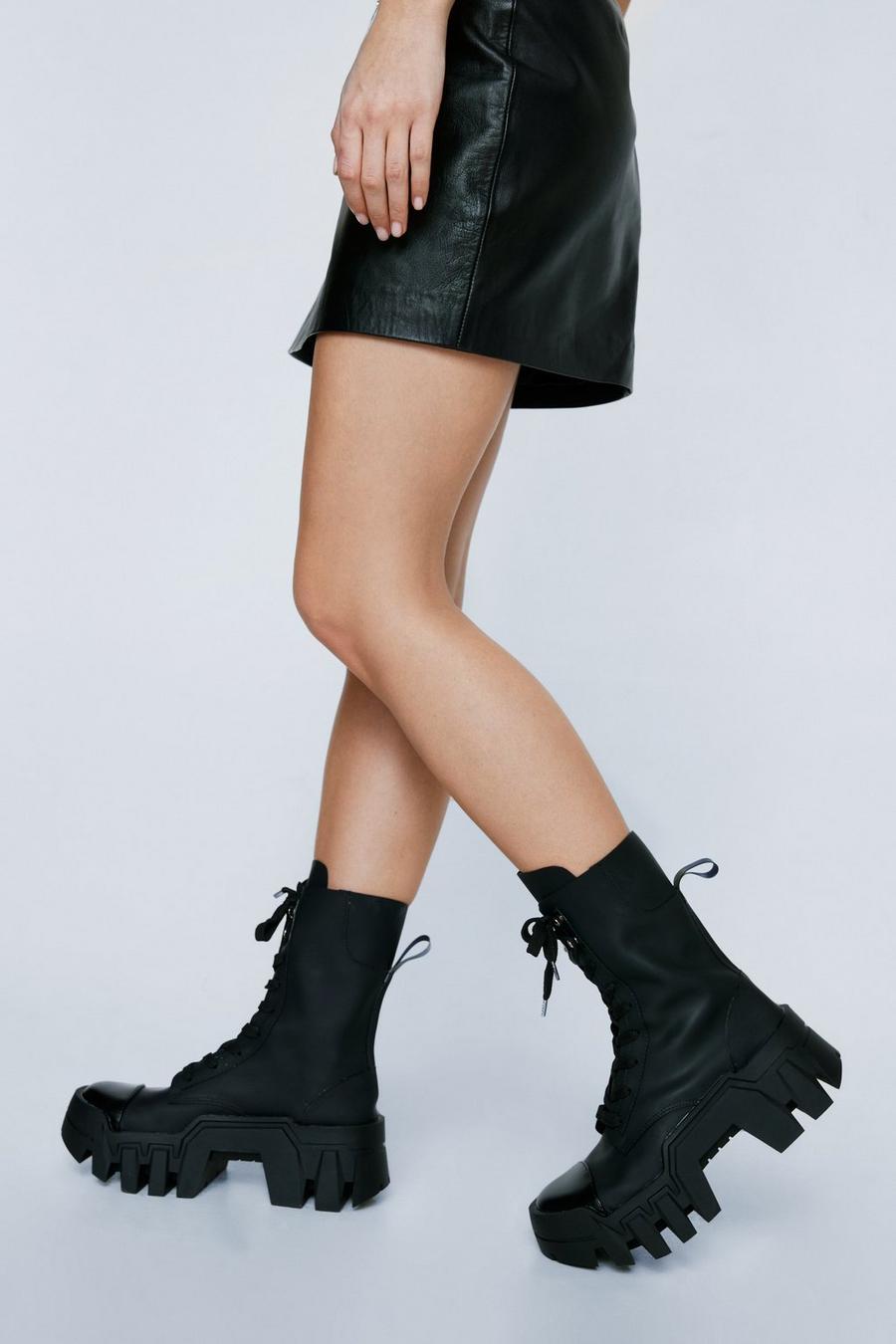 Black Lace Up Chunky Biker Boots