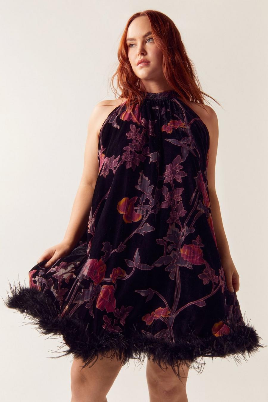 Black Plus Size Floral Devore Sleeveless Swing Dress