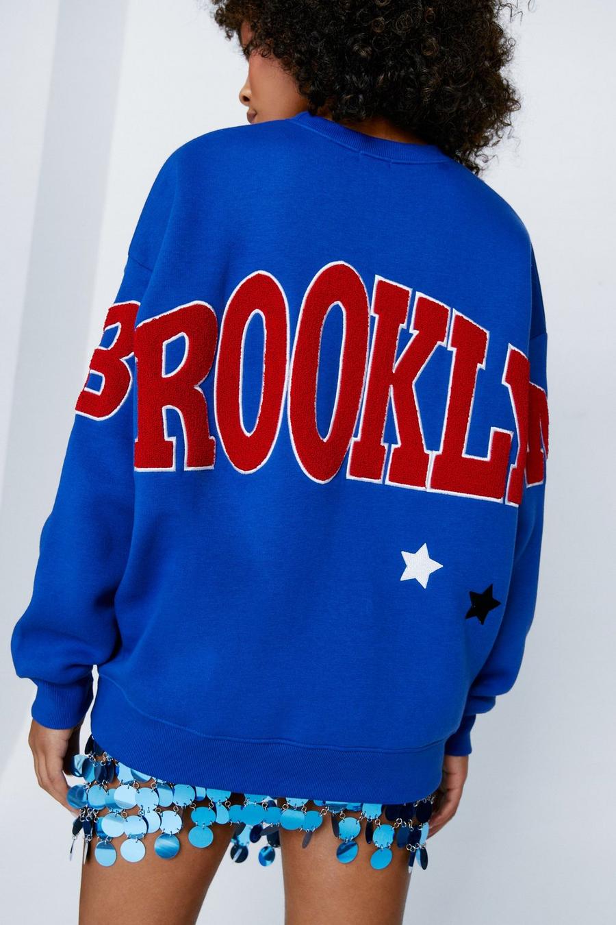Blue Brooklyn Back Detail Oversized Sweatshirt 