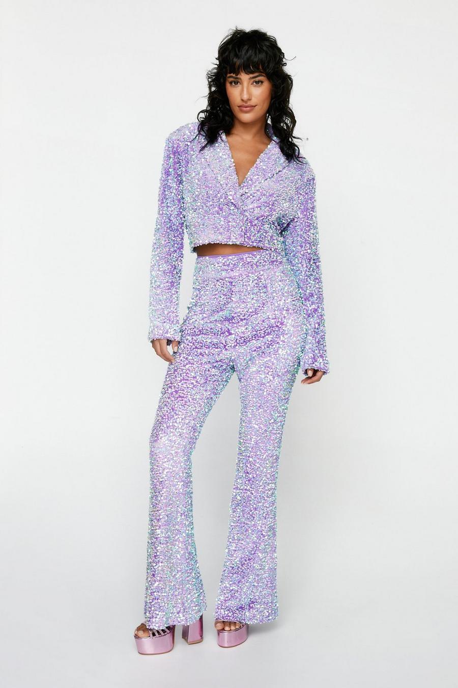 Lilac Premium Velvet Sequin Flare Pants