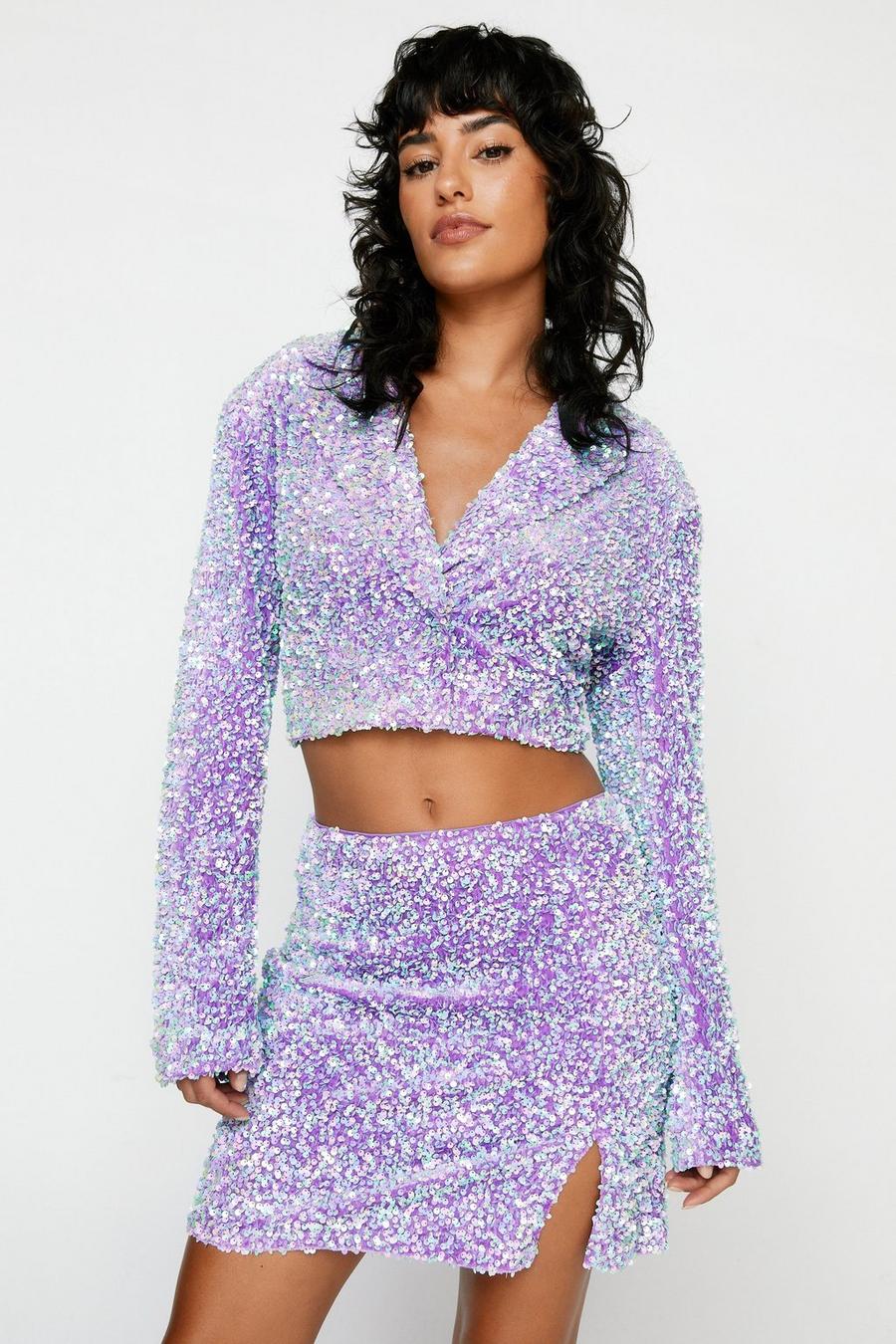 Lilac Premium Sequin Cropped Blazer