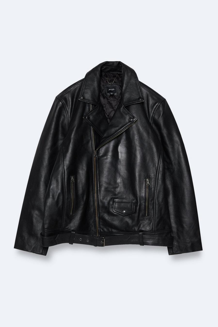 Black Plus Size Real Leather Boyfriend Biker Jacket