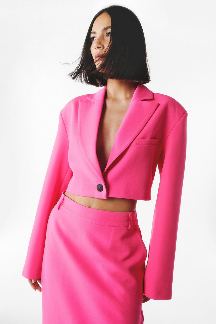 Hot pink  Tailored Cropped Blazer 