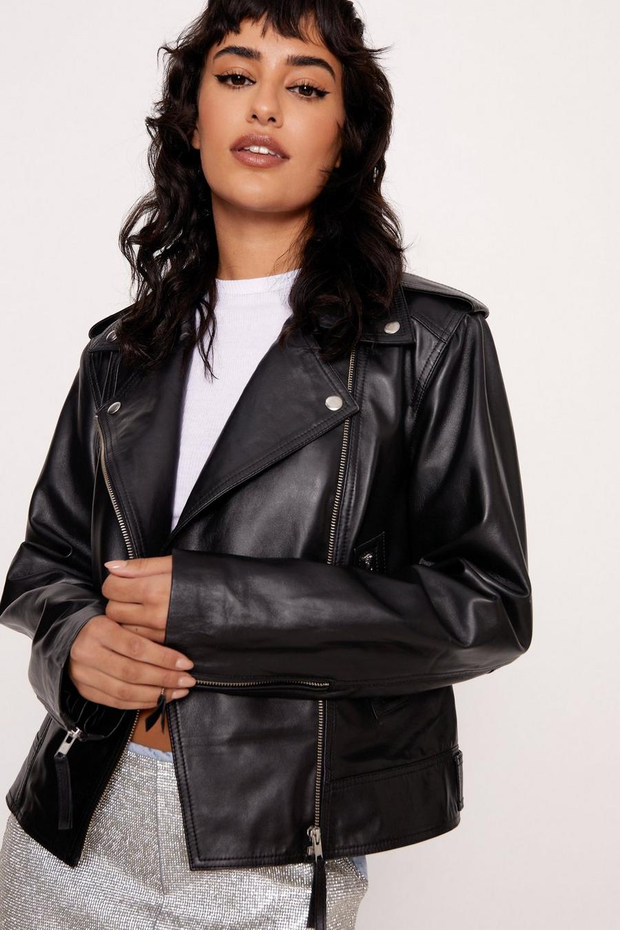 Black Essentials Real Leather Biker Jacket