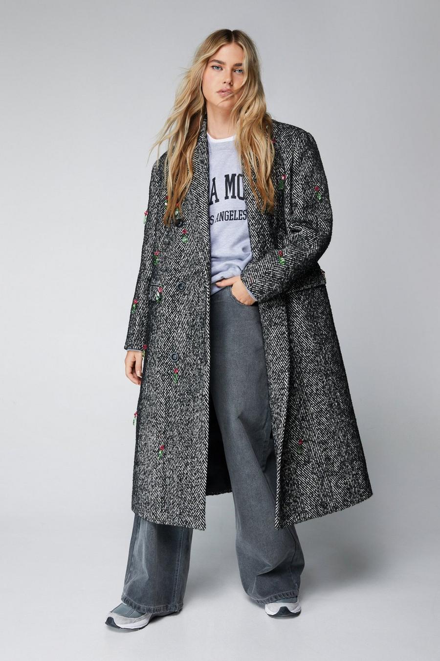 Multi Embellished Wool Oversized Longline Coat