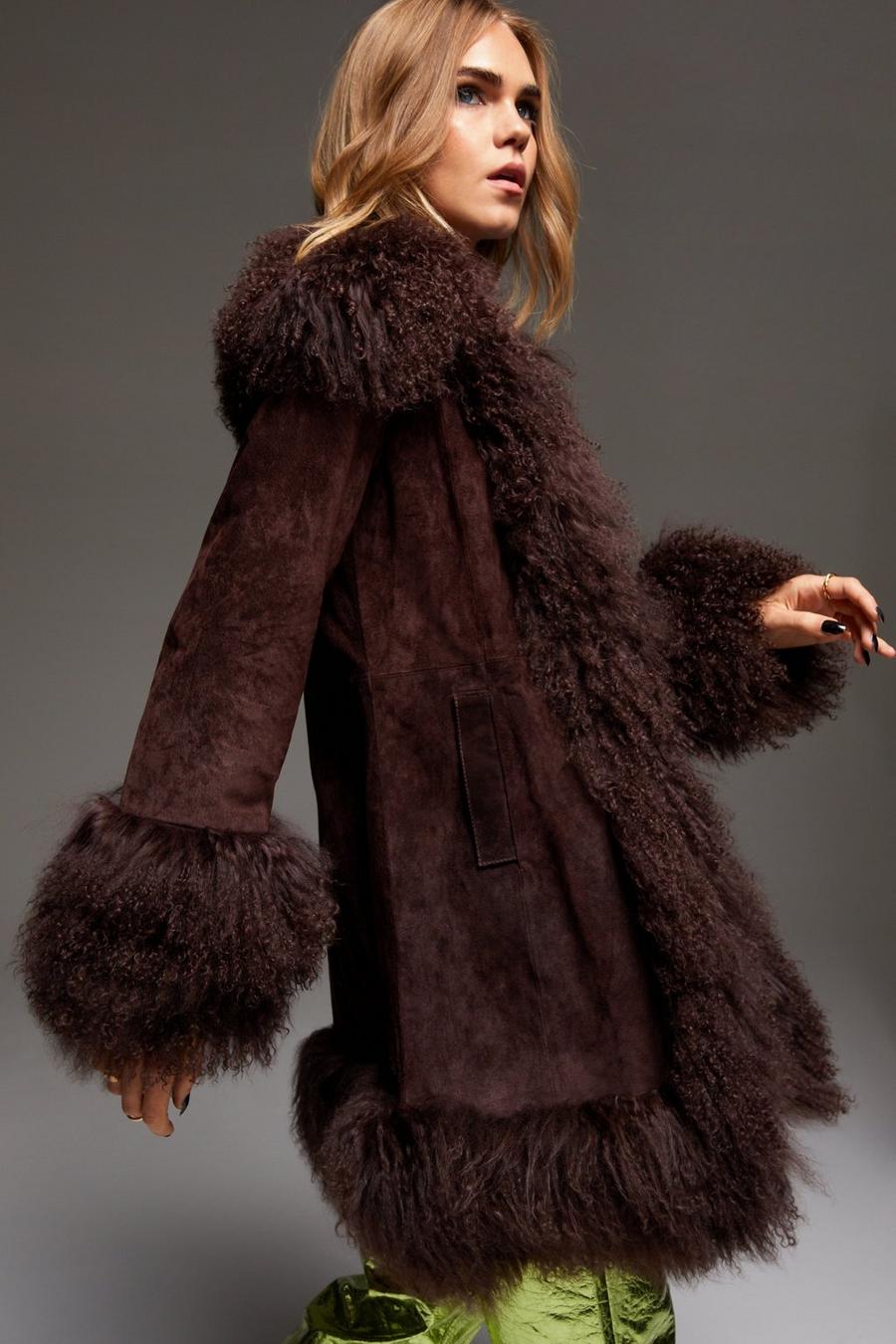 Women's Mid Length Faux Fur Coat in Biscuit Cream Afghan Fur