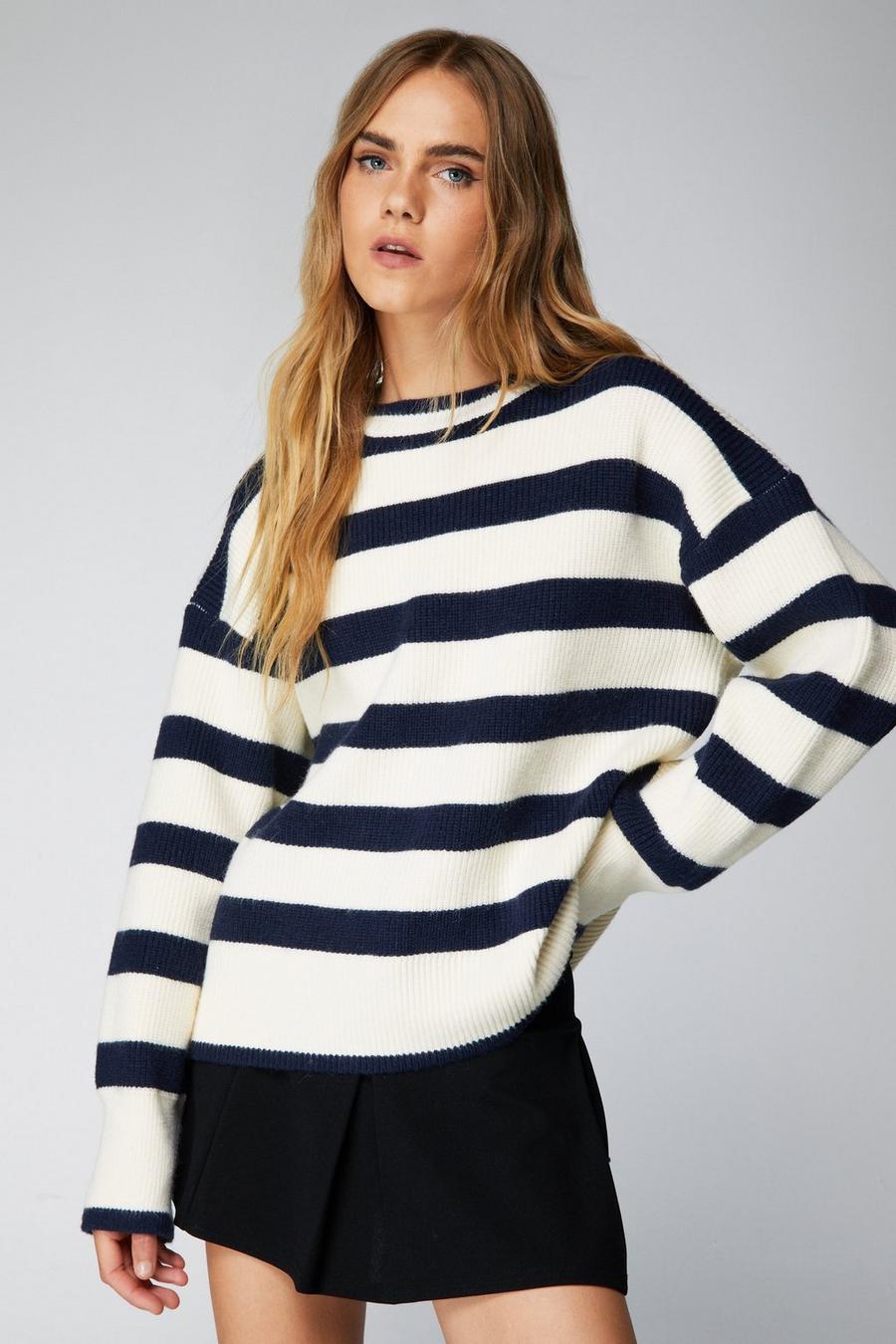 Navy Premium Stripe Boxy Sweater