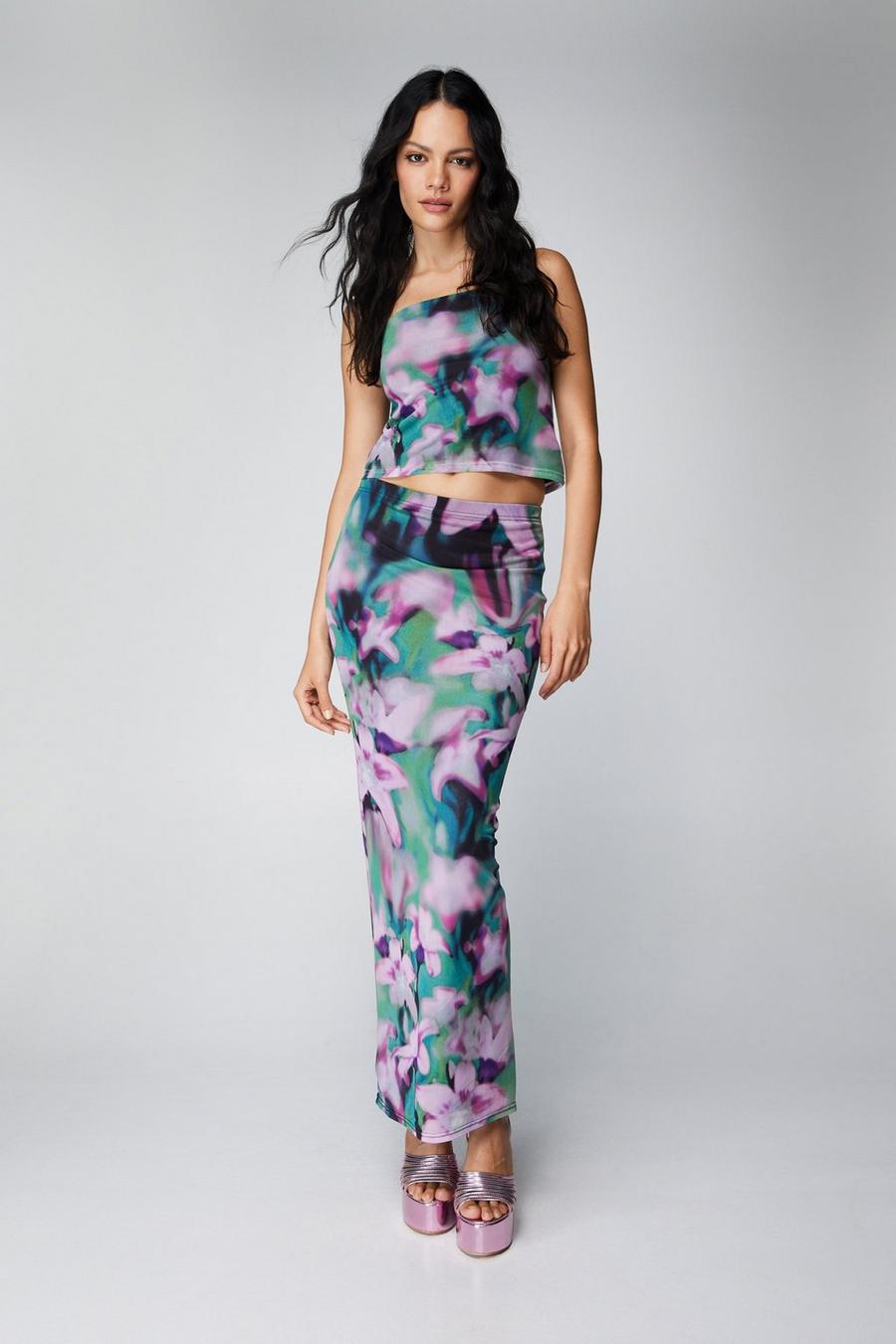 Floral Mesh High Waisted Relaxed Maxi Skirt