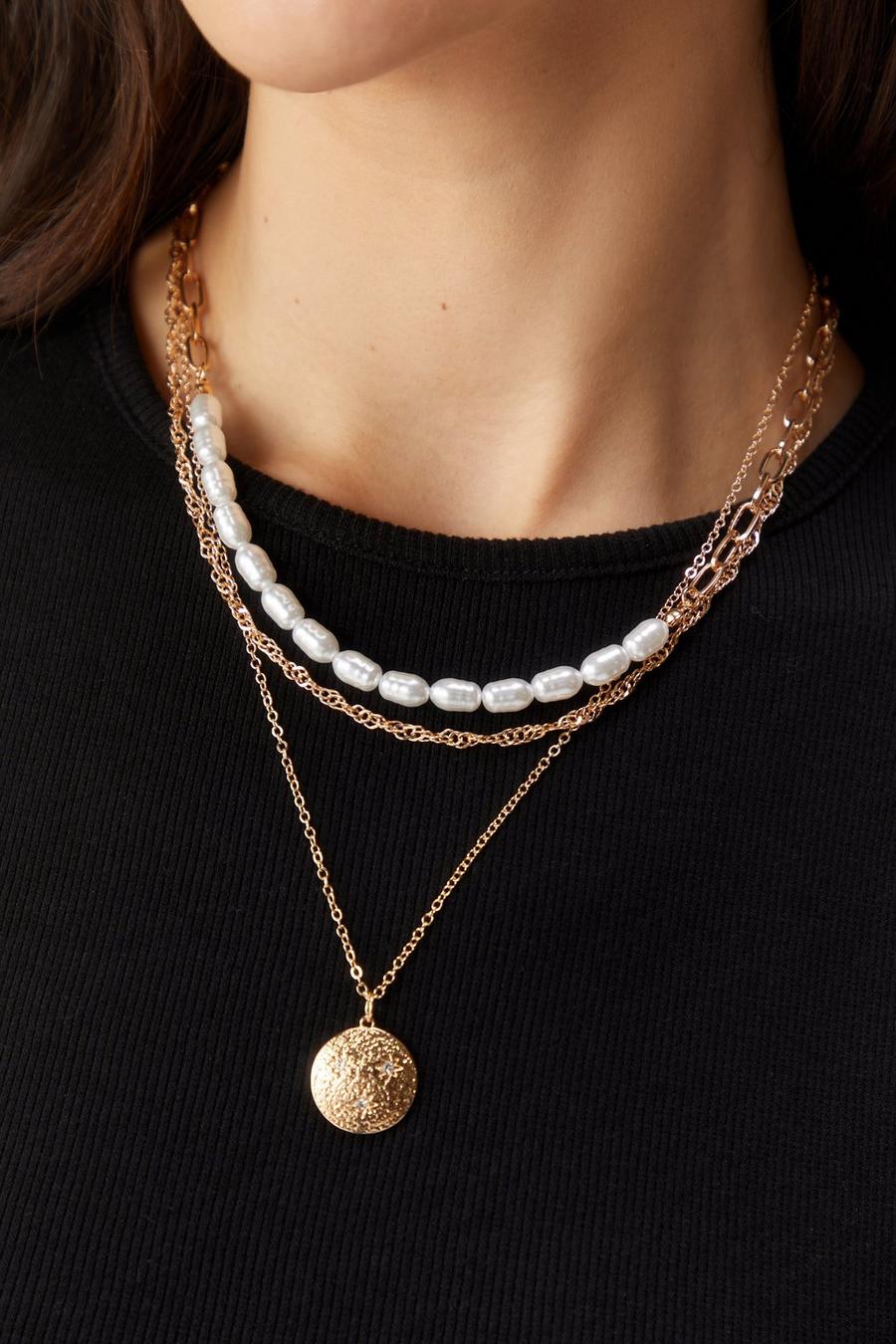 Gold Pearl Chain Layered Necklace