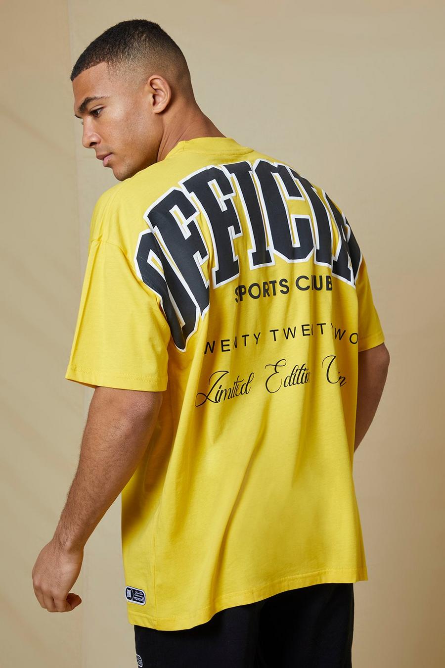 T-shirt oversize Official stile Varsity con stampa sul retro, Yellow