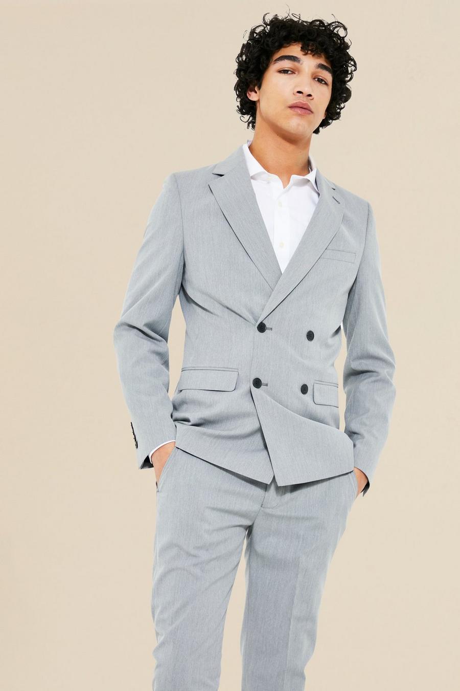 Grey Skinny Double Breasted Suit Jacket image number 1