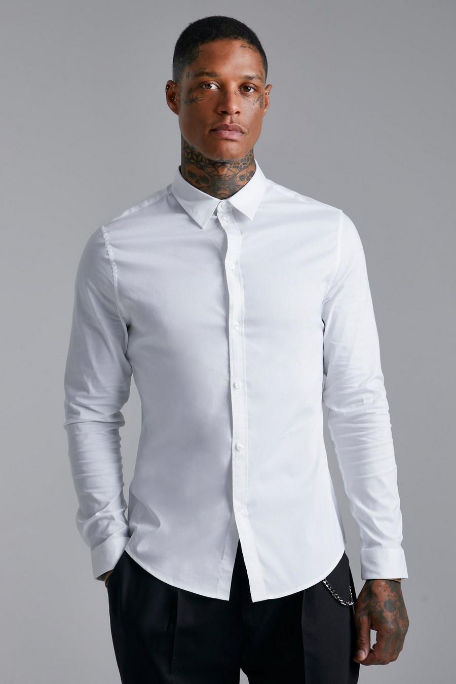 White Slim Fit Overhemd Met Lange Mouwen