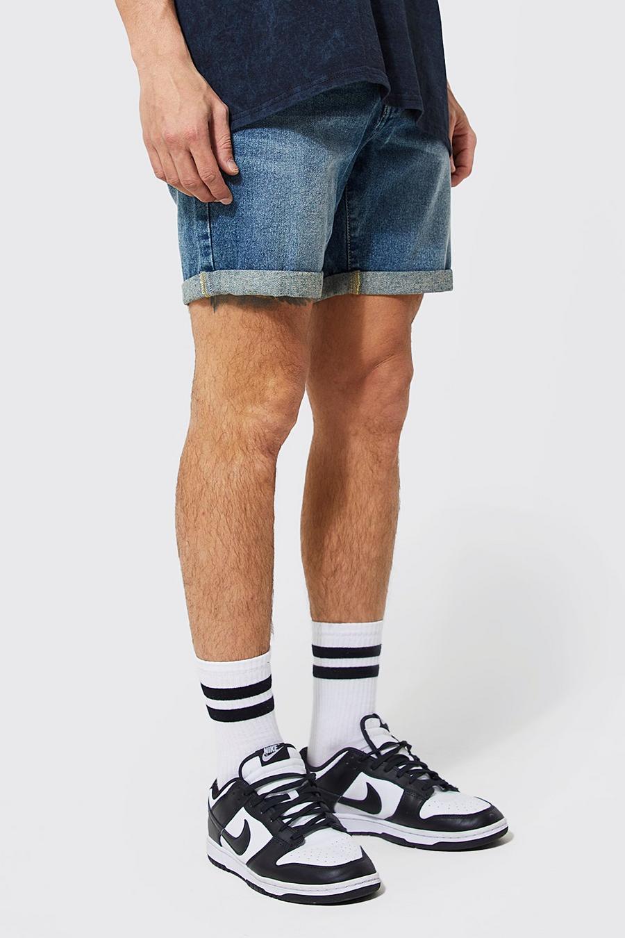 Vintage blue Onbewerkte Slim Fit Denim Shorts