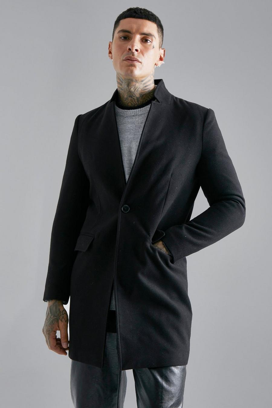 Cappotto Smart con colletto rigido e bottone, Black