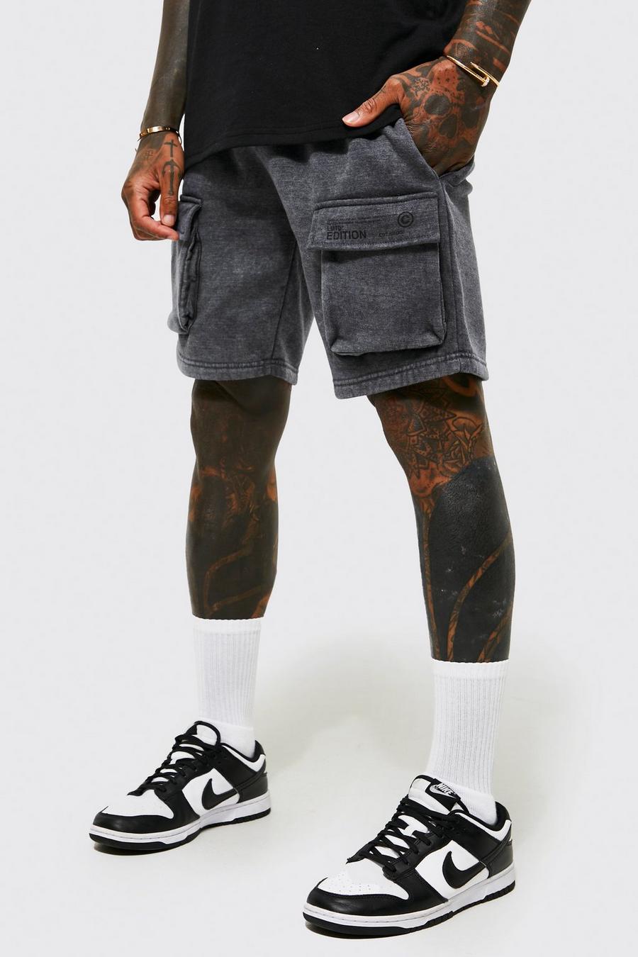 Charcoal Loose Fit Washed Cargo Jersey Shorts