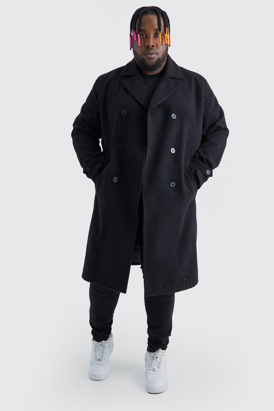 Plus Double Breasted Wool Look Overcoat in Black image number 1