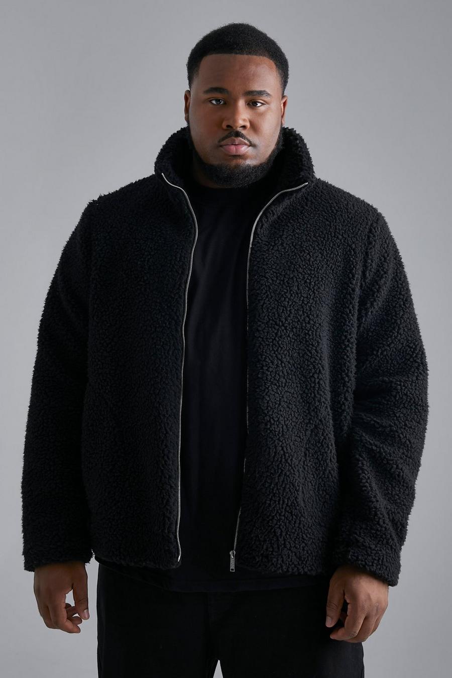 Black Plus Borg Funnel Neck Jacket