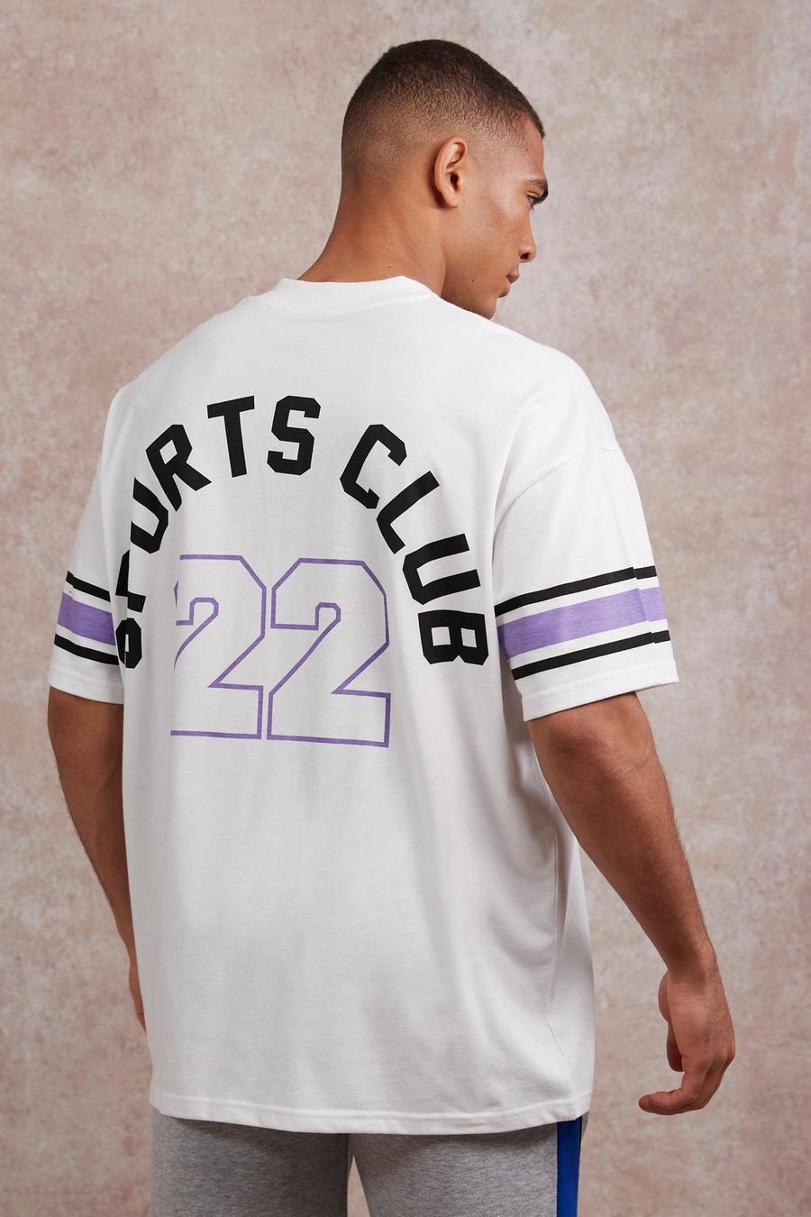 Oversize Baseball T-Shirt mit V-Ausschnitt, Ecru