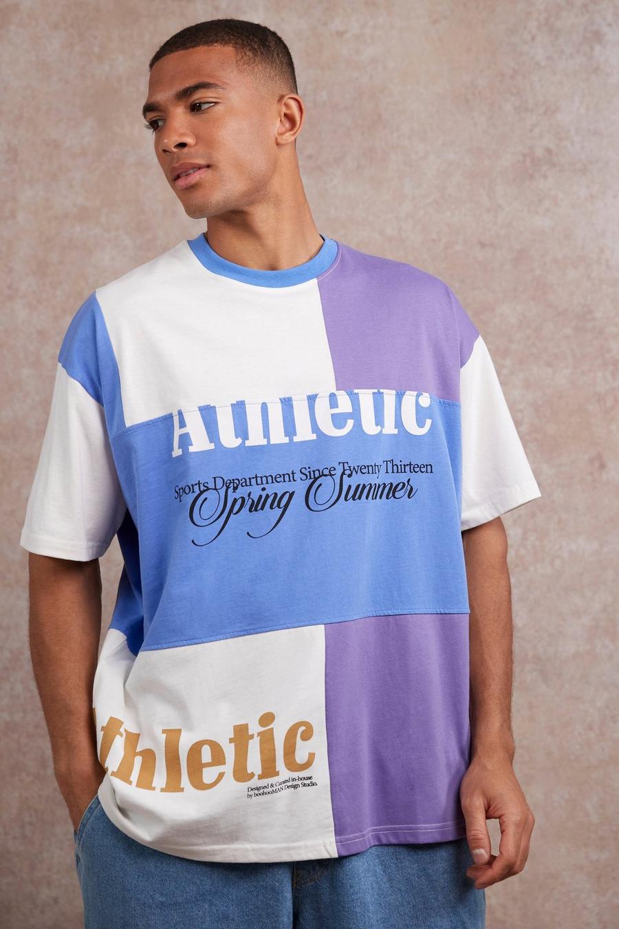 T-shirt oversize effetto patchwork con grafica, Blue